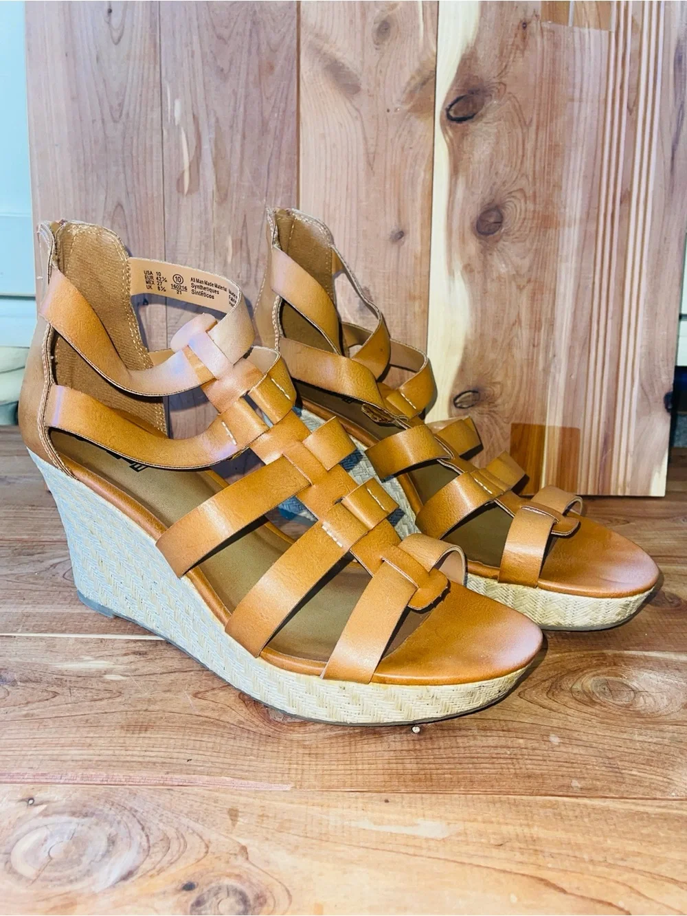 BRADH Women's Tan Strappy Wedge Sandals - Comfortable Summer Style Size 10